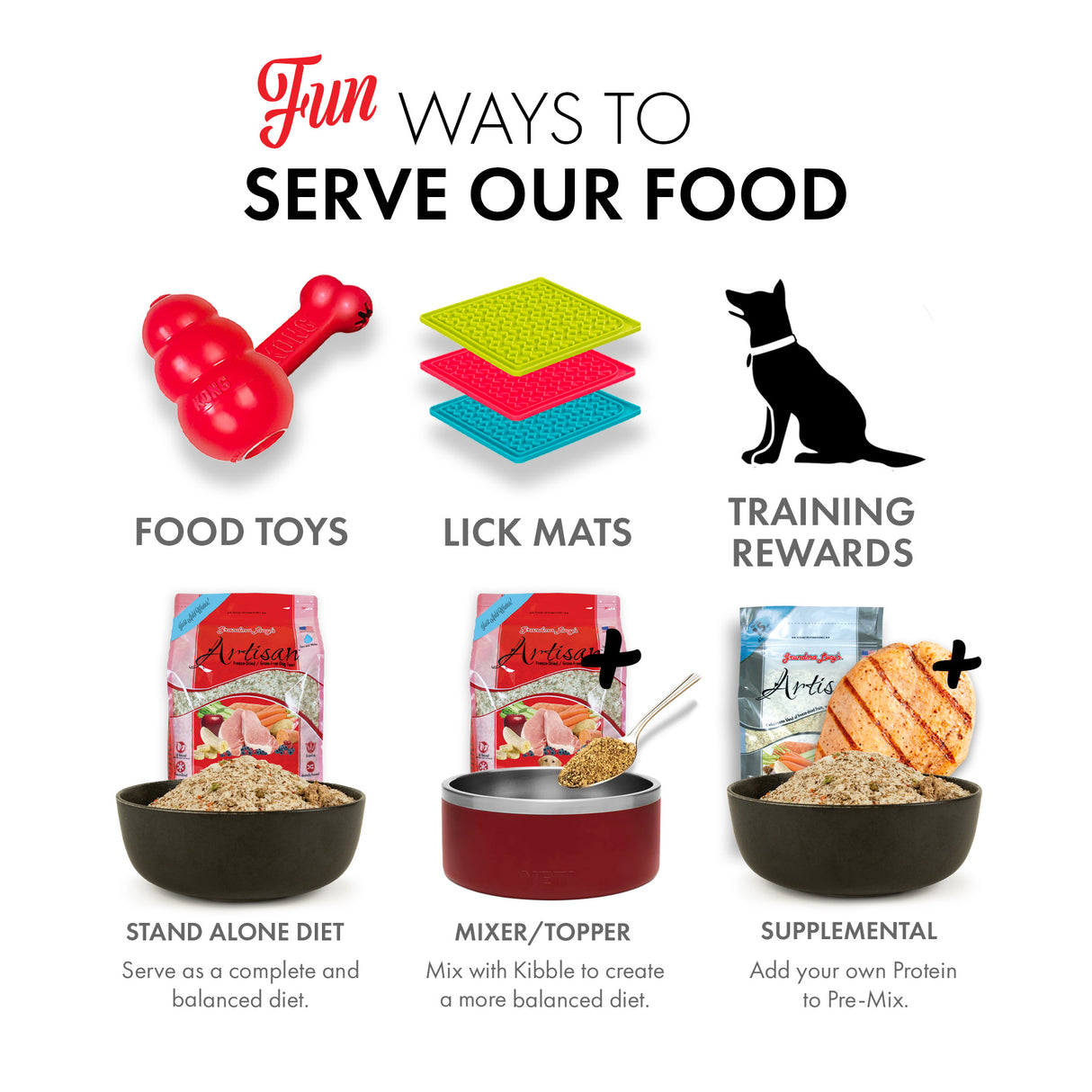 Unique and playful ways to present Grandma Lucy's freeze-dried dog food, making meals more enjoyable and visually appealing.