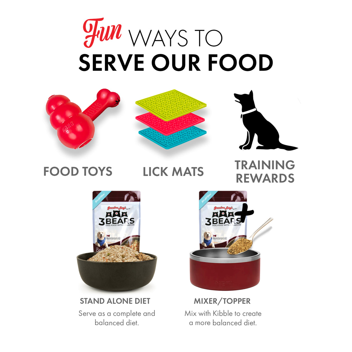 Unique and playful ways to present Grandma Lucy's freeze-dried dog food, making meals more enjoyable and visually appealing.