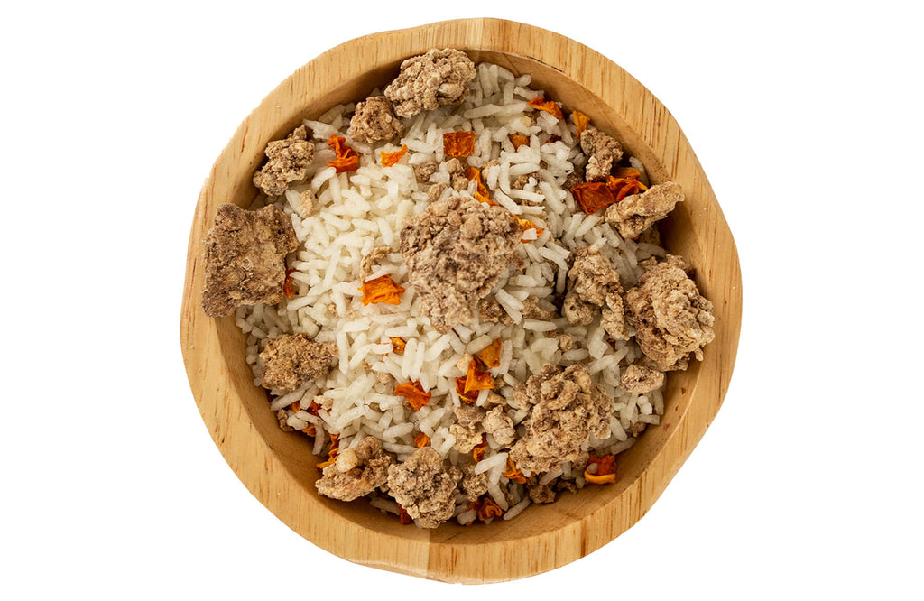 Top view of Simple Replacement - Pork, Rice and Pumpkin in a bowl