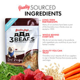 Image of Grandma Lucy's 3 Bears dog food bag highlighting quality sourced ingredients and key points about the recipe. 