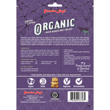 Back of Grandma Lucy's caramel apple organic oven-baked dog treat bag, featuring nutritional information and a ingredients list
