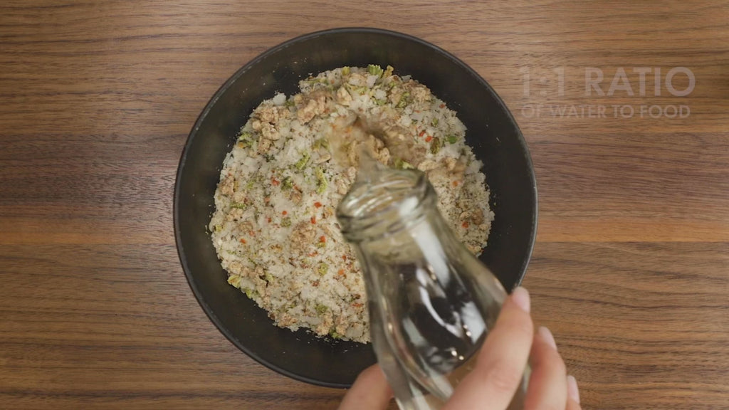 How to prepare Grandma Lucy's freeze-dried dog food. Just add water. 