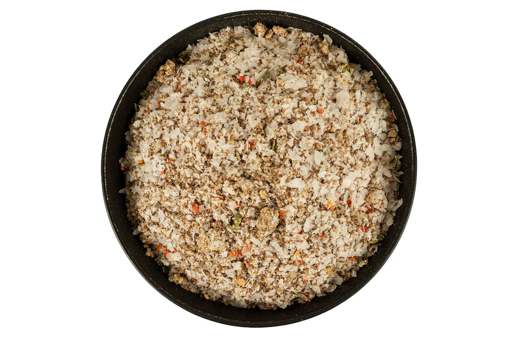  Artisan pork dog food in bowl.
