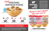 Feeding Instructions: Mix contents of bag with 3 cups (710mL) of boiling water. Stir well, cover and let stand for 10 minutes. Feed veterinarian recommended amounts. An easy bland diet to feed when recommended by veterinarians. Always in your cupboard when you need it. Available in Chicken and Rice, Pork, Rice and Pumpkin, Salmon and Rice.